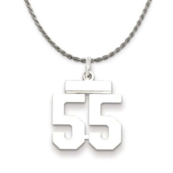 Sterling Silver Athletic Lg Polished Number 55 Necklace - 24 Inch